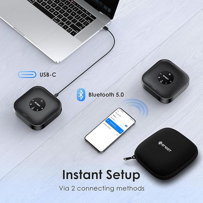 EMEET Conference Speakerphone M0 Plus, 4 AI Mics 360° Voice Pickup, Noise Reduction, USB C Speaker, Bluetooth Conference Speaker for 8 People w/Daisy Chain for 16 Compatible with Leading Software