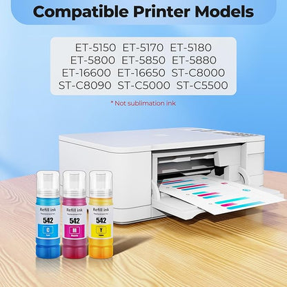 542 Ink Bottle Color Combo Pack ET-5150 ET-5170 ET-5180 ET-5850 Replacement for 542 Ink Refill Bottle Color for Ecotank Pro ET-16650 ET-5880 ET-5800 ET5150 ET-16600 Printer (Cyan/Magenta/Yellow)