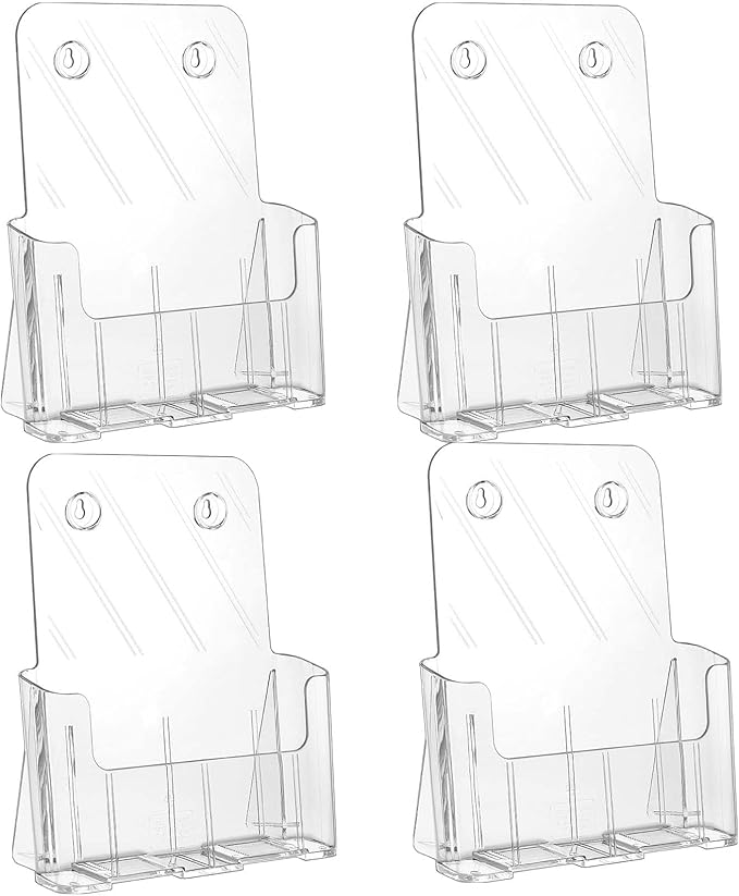 KTRIO Acrylic Brochure Holder 8.5 x 11 inch, Plastic Acrylic Literature Holders Clear Flyer Holder Rack Card Holder, Magazine, Pamphlet, Booklet Display Stand Trifold Holder Desk or Wall Mount 4 Pack