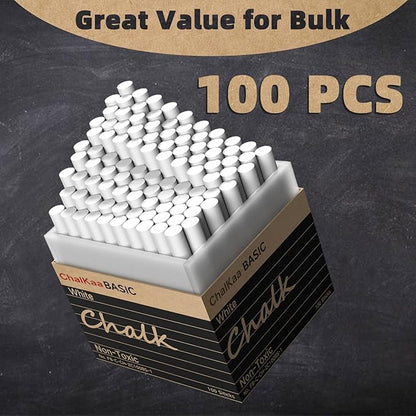 White Chalk 100PCS, Chalkboard Chalks for Classroom, Office and Home Use, Non-Toxic Bulk for Teachers and Kids, School Supplies Blackboard
