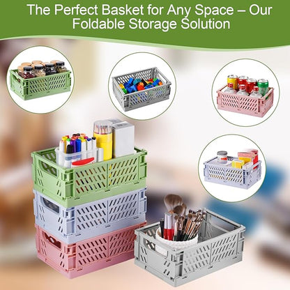 4-Pack Small Pastel Plastic Storage Baskets, Collapsible Crates for Organizing, Space-Saving Mini Bins for Classroom, Kitchen, Office, Bedroom (Blue, 9.8" x 6.5" x 3.8")
