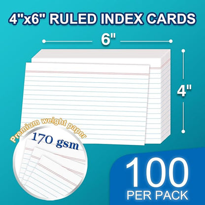 H4D 4x6 Index Card Case with 100 Heavyweight Ruled Index Cards and Dividers, Black