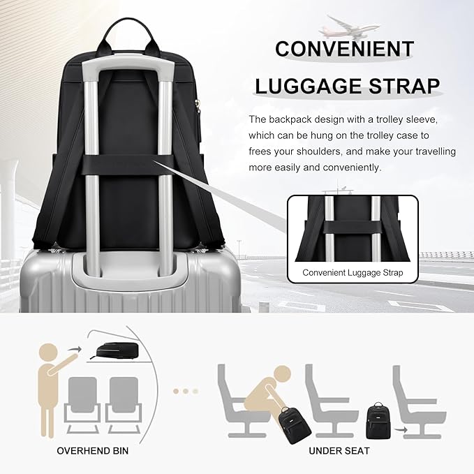 Laptop Backpack for Women Travel Work Commute Casual Daypack Backpack Purse Computer Bags Fit 14 Inch Notebook (Black)