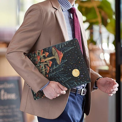 Cozeyat Moon Mushroom Portfolio Padfolio Resume Folder with Pocket, PU Leather Interview Writing Legal Pads Document Organizer Portfolio with Business Card Holder