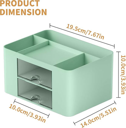 Marbrasse Pen Organizer with 2 Drawer, Multi-Functional Pencil Holder for Desk, Desk Organizers and Accessories with 5 Compartments + Drawer for Office Art Supplies (Green)