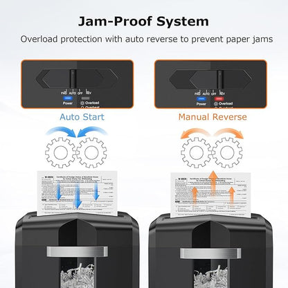 Bonsaii Paper Shredder, 12 Sheet Cross Cut Shredders for Home Office Heavy Duty, 20-Minutes Running Time with 4.2 Gal Pullout Bin for Credit Card Jam-Proof Shredding Machine (C266-A New)