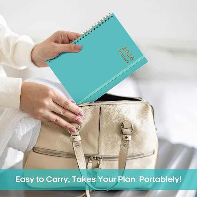 2026 Planner, Weekly and Monthly Calendar Planner, January 2026 - December 2026, Hardcover 2026 Calendar Planner Book with Tabs For Women & Men, Inner Pocket, Spiral Bound, Perfect for Office Home School Supplies - A5 (6.3" x 8.5"), Aquamarine