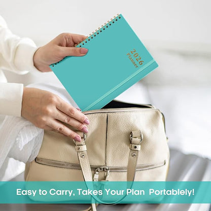 2026 Planner, Weekly and Monthly Calendar Planner, January 2026 - December 2026, Hardcover 2026 Calendar Planner Book with Tabs For Women & Men, Inner Pocket, Spiral Bound, Perfect for Office Home School Supplies - A5 (6.3" x 8.5"), Aquamarine