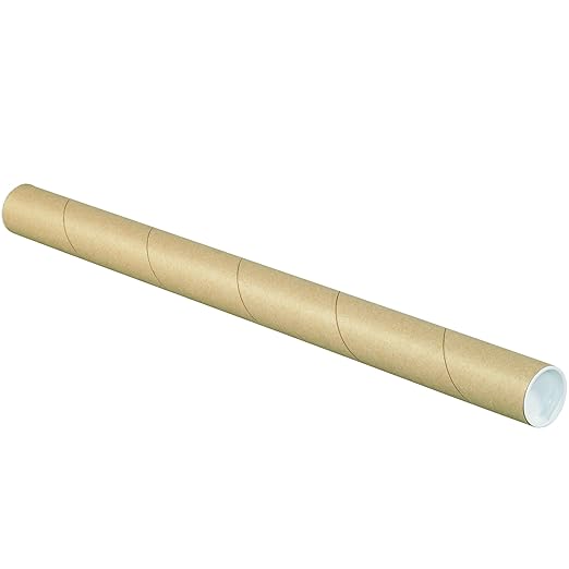 BOX USA BP1518K Mailing Tubes with Caps, 1-1/2" x 18", Kraft (Pack of 50)