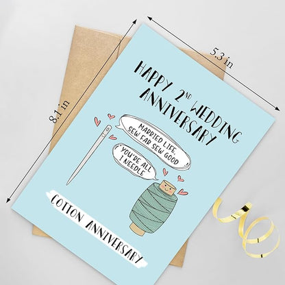 Funny 2 Years Anniversary Card, Two Years Anniversary Card for Husband Wife, Happy 2nd Wedding Anniversary Card, Cotton Anniversary Card