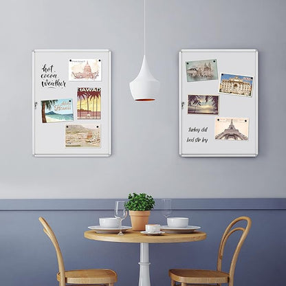 SWANCROWN Enclosed Bulletin Board Magnetic Dry Erase Noticeboard Lockable Display Boards White with Aluminium Frame 26x20inch(4xA4)