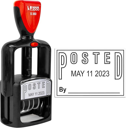 Self-Inking Rubber Date Office Stamp with Posted Phrase - Black Ink - 12-Year Band
