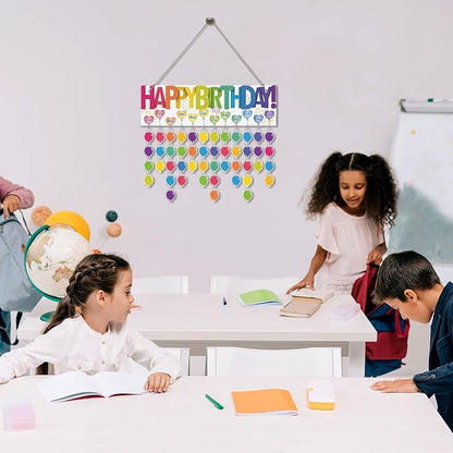 Eersida Birthday Calendar Wall Hanging Family Birthday Plaque with Tags Acrylic Birthday Reminder Calendar Board Classroom Birthday Reminder 120 Tags Christmas Party Gifts Home Decor(Classic Color)