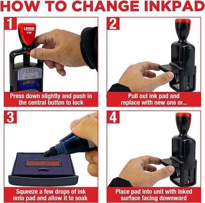 Self-Inking Rubber Date Office Stamp with Entered Phrase - Blue Ink & Date Red Ink - 12-Year Band