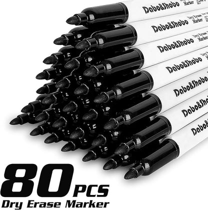 Dabo&Shobo Low Odor Dry Erase Markers, Fine Tip, Bulk Pack of 80, Black Whiteboard Markers, Suitable for School, Office, or Home