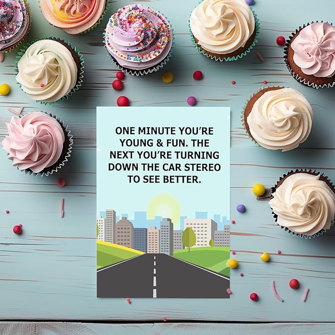 One Minute Your Young and Fun Greeting Card - Funny Getting Older Happy Birthday Card Gift Idea for Men Women Him Her - Hilarious Old and Senile Sarcastic Joke Present for Mom Dad Grandma Grandpa