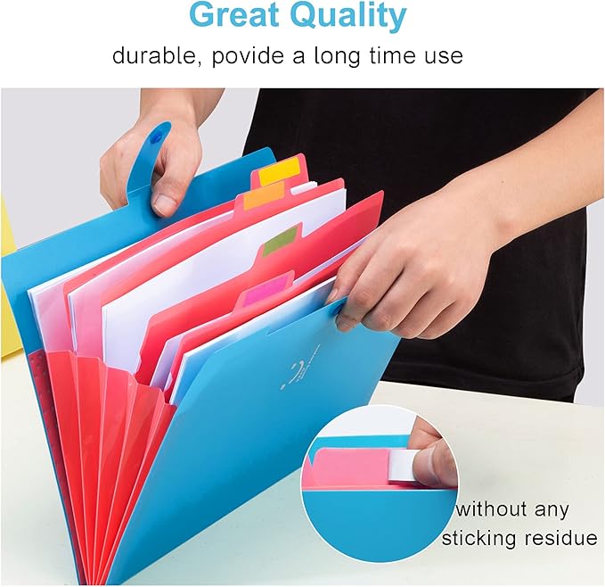 Forvencer Accordion File Organizer, Letter Size, 5 Pocket Expanding File Folder, Cute File Folder with Labels, Portable File Organizer for School Office Supplies, Folders for Documents, Sky Blue