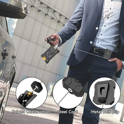 Retractable Keychain Badge Holder with Belt Clip, Heavy Duty Carabiner ID Badge Clip Reel, 31.5” Steel Retractable Cord, 10 oz Rebound，Black-1 Pack (with 1 Badge Clip)