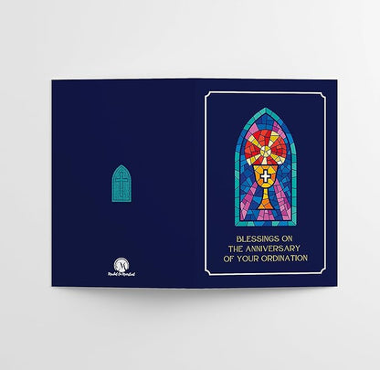 M Market On Mainstreet Christian Ordination Card w/Envelope, 5x7 inches, Made in the USA (Anniversary- Stained Glass, Single Card)