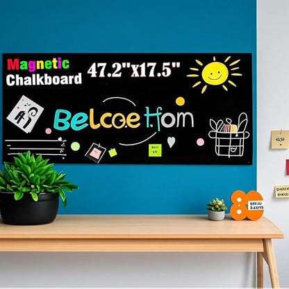 Self Adhesive Magnetic Chalkboard Contact Paper for Kids 47.2" x 17.5" Suitable for Home School Office Alternative Magnetic Blackboard Paint