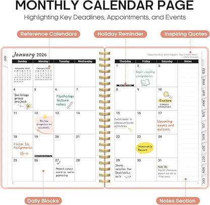 2026 Planner, Weekly and Monthly Calender Planner, Jan 2026 to Dec 2026, Hardcover 2026 Calendar Planner Book with Tabs & Inner Pocket, Office Home School Supplies for Women & Men - A4 (8.5" x 11"), Pink
