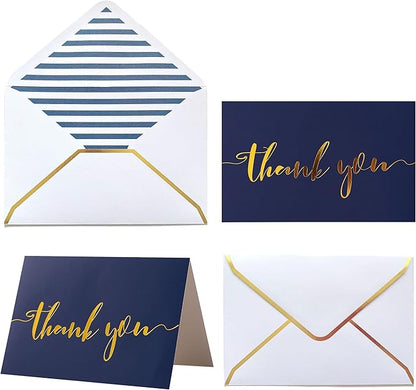 Winoo Design Heavy Duty Thank You Cards with Envelopes - 36 PK - Gold Thank You Notes 4x6 Inches - Baby Shower, Wedding, Small Business, Graduation, Funeral, Bridal Shower (Navy Blue)
