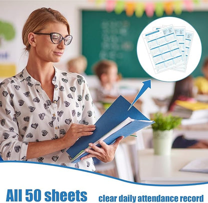 ReliThick 50 PCS 2025 Attendance Calendar Card Stock Paper 2025 Attendance Sheets for 3 Hole Binder Employee Record Folders for Manager, HR, Store Location Managers(Blue)