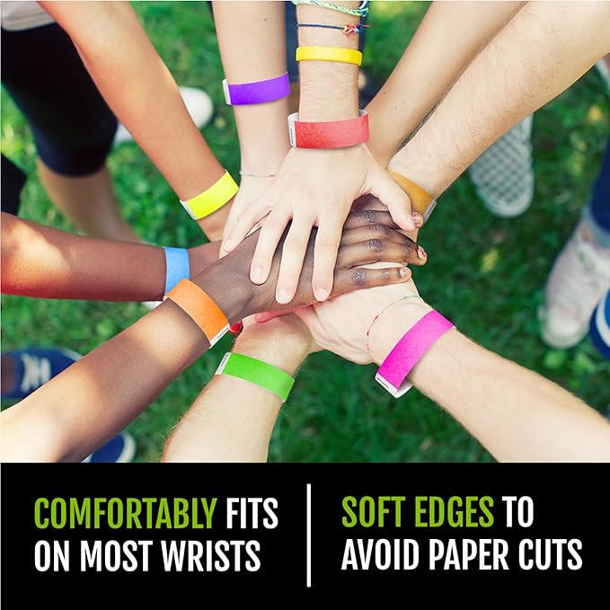 100 WristCo Tyvek Wristbands for Events – 10-Color Variety Pack – Tamper-Proof Design Prevents Reuse – Premium-Grade Bracelets for Hospital & Medical ID, Party, VIP Identification