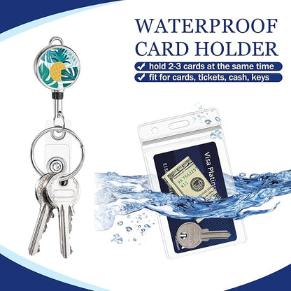 Giancomics Lanyards for Cruise Ships Cards Key, Tropical Leaves Lanyards with Retractable Badge Reel, Cute Waterproof ID Badge Holder Cruise Essentials Must Haves Card Protector 2 Pack