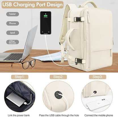 Travel Backpack for Men Women, Airline Approved Carry-on Backpack Luggage, Personal Item Backpack Bag, Large Gym Work Backpack, Beige