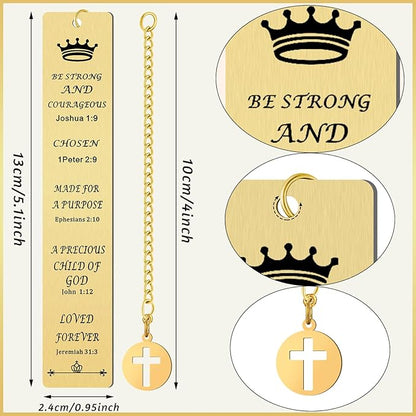 5 Pcs Christian Gifts for Women Metal Religious Bible Verse Bookmark Gifts for Friend Inspirational Christian Bookmarks with Church Cross Chain Scripture Bookmarks for Men Bulk Gift (Gold)
