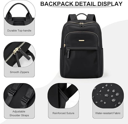 Laptop Backpack for Women Travel Work Commute Casual Daypack Backpack Purse Computer Bags Fit 14 Inch Notebook (Black)