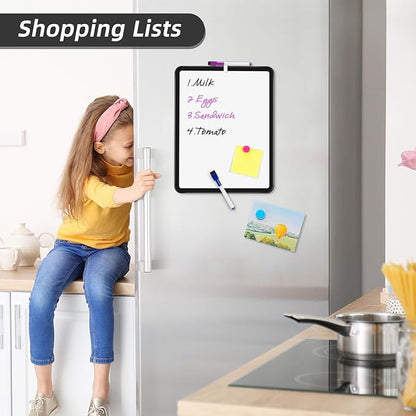 VUSIGN Small White Board Dry Erase, 11''x14'' Magnetic Dry Erase Board, Mini Whiteboard with Markers for Kids, Students, Fridge, Wall, Locker, Black
