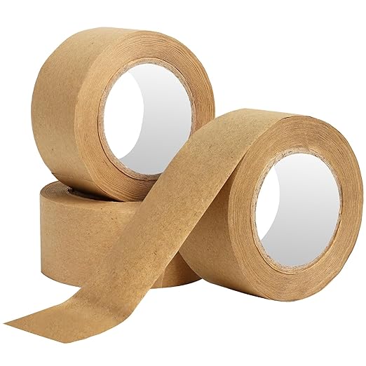 3 Pack Water Activated Gummed Kraft Paper Tape, Brown Kraft Gum Tape for Picture Framing Secure Packing, Heavy Duty Adhesive - 36mm x 89yd