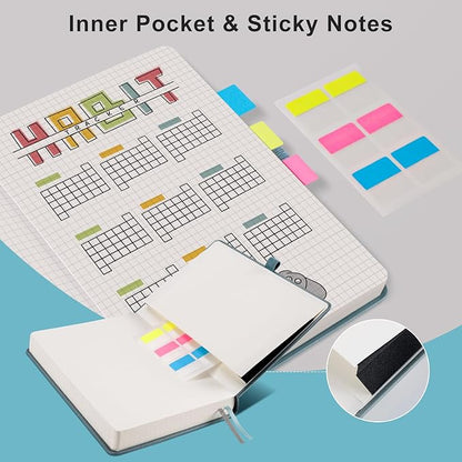 EMSHOI Graph Paper Notebook - 320 Pages, A5 Hardcover Leather, 100gsm Thick Paper, Square Grid Notebook for Women Men Work School Math Writing, Graphing, Engineering, 5.75 x 8.38, GrayBlue