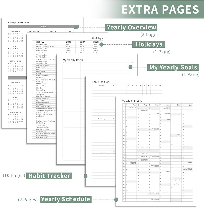 AHGXG 2026 Planner, Weekly and Monthly, Large A4 8.5"x11", Planner 2026-2027, Calendar 15-Months Jan 2026 - Mar 2027, Vegan Leather Softcover, Inner Pocket, Sage Green