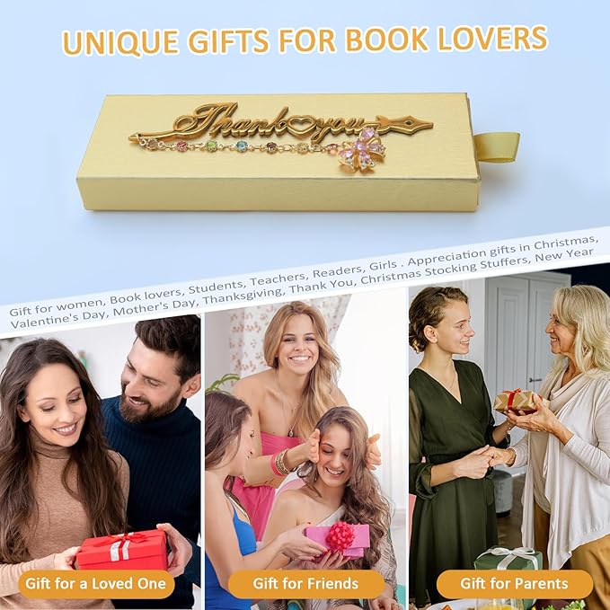 Metal Bookmark Cute Book Accessories Gifts for Women Teacher Readers Book Lovers for Christmas Mother's Day (Thank You Gold)