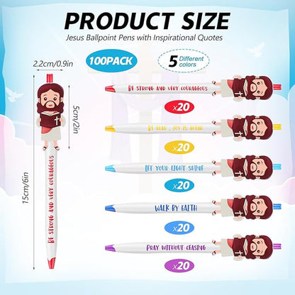 100 Pcs Christian Jesus Pens Bible Verse Pens for Kids Cute Jesus Ballpoint Pens with Inspirational Quotes Sunday Religious Pens for Classroom Prizes Church Christmas Easter Gift