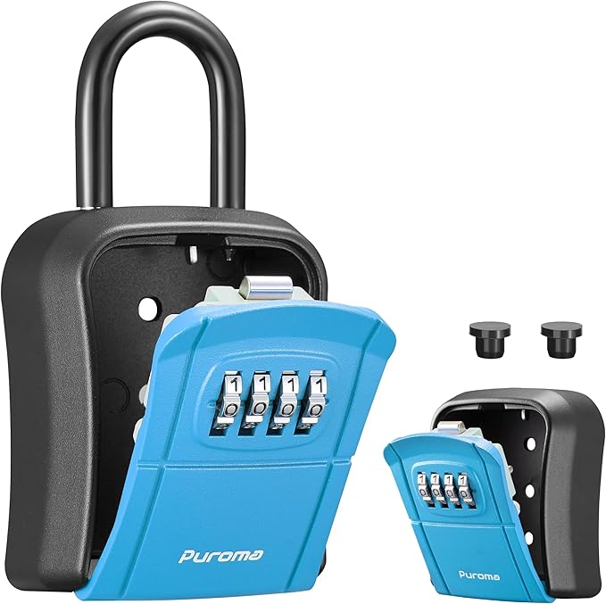 Puroma Key Lock Box, Portable Combination Lockbox Wall-Mounted Key Storage Box for House Keys, Resettable Code Safe Security Lock Box for Home, Office, Apartment Spare Key Storage (1 Pack, Blue)