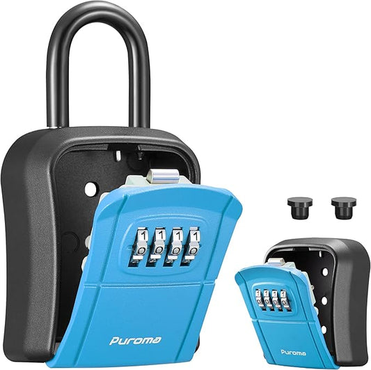 Puroma Key Lock Box, Portable Combination Lockbox Wall-Mounted Key Storage Box for House Keys, Resettable Code Safe Security Lock Box for Home, Office, Apartment Spare Key Storage (1 Pack, Blue)