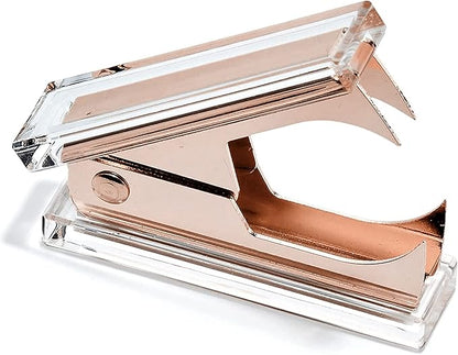 OfficeGoods 3 Piece Acrylic Desk Set - Includes Ruler, Staple Remover, Scissors - Functional & Elegant Desk Accessories - Stationery Tools for Home, Office, and School - Clear with Rose Gold Metal