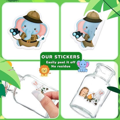 1 Roll Animal Stickers Reward Cute Space Stickers Office Supplies Incentives Sticker Animal Party Favor Decal, 500 Pcs Each Roll(Camping Animal)