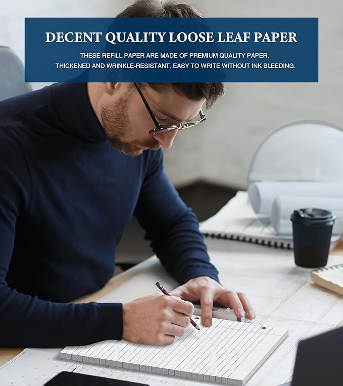 8.5 x 11 Wide Ruled Paper, Loose Leaf Paper, 3 Hole Punch Paper 8.5 x 11 WhiteLoose Leaf Notebook Paper for 3 Ring Binders, Notebook Paper,Filler Paper,Lined Paper, 400 Sheets Writing Paper (4 Pack)