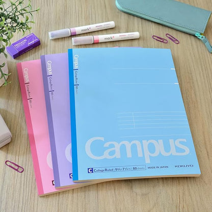 KOKUYO Composition Notebooks, 3 Pack Campus 9-3/4" x 7-1/2" Comp Book with College Ruled, 80 Sheets, Pink Blue Lavender School Lined Notebook Journal for Work Study Note Taking (WSG-NO-308CG1×3)