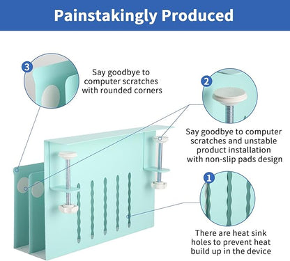 LUKETURE Desk Side Storage, 2 Tier Steel Hanging Organizer, No Drill Side Desk Organizer, Laptop Holder, with Pen Holder, Hanging Table Storage for Office and Home (Blue, L(2 Tier))