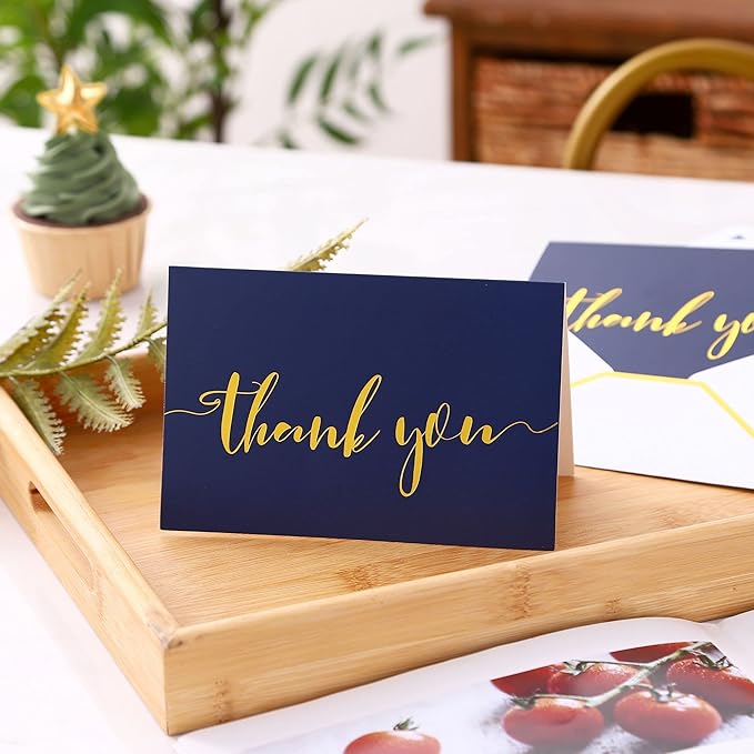 Winoo Design Heavy Duty Thank You Cards with Envelopes - 36 PK - Gold Thank You Notes 4x6 Inches - Baby Shower, Wedding, Small Business, Graduation, Funeral, Bridal Shower (Navy Blue)