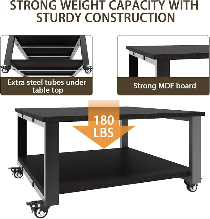 Natwind 2 Tier Laser Printer Stand,23.6''x23.6''x12.6'' Large Printer Table Copier Stand,Heavy Duty Rolling Printer Cart with Paper Storage Shelf,Printer Holder with Wheels for Home Office (Black)