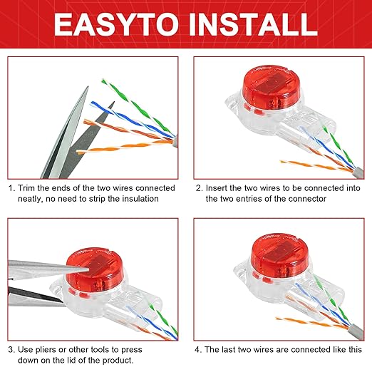 200pcs K3 Telephone Wire Splice Connector Waterproof UY Gel Filled Wire Button Connector Orange Clear Phone Splice Network Cable