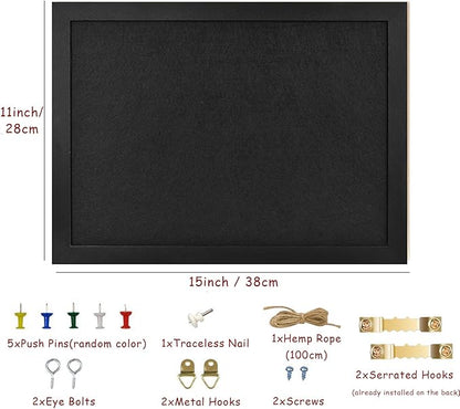 Black Bulletin Boards Cork Board with Felt, 15"x11" Small Display Pin Board Vision Board for Walls, Jewelry, Notes, Collection, Photos, Office, Wood Framed(Black) & Felt(Black), 1pc
