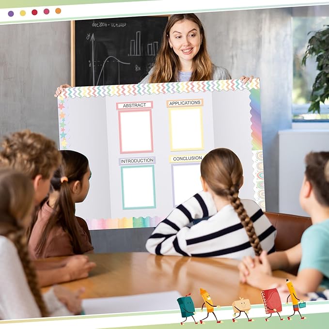 90 Pcs Science Fair Board Supplies 60 Trim Scalloped Bulletin Board Borders 24 Presentation Board Subtitles 6 Science Fair Titles for Classroom Display Boards (Pastel)